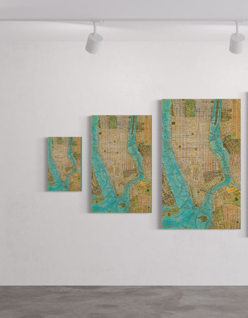 Manhattan Map | Framed Giclee Print on Canvas